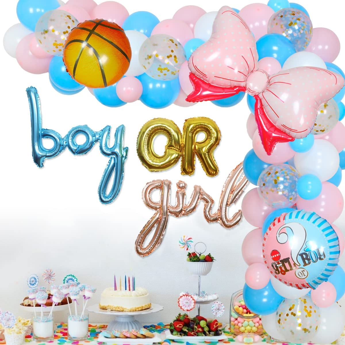 Basketball or Bows Gender Reveal Decoration Free Throw or Pink Bows Gender Reveal Balloon Garland Kit, Boy or Girl Gender Reveal Party Supplies with Pink and Blue Balloons