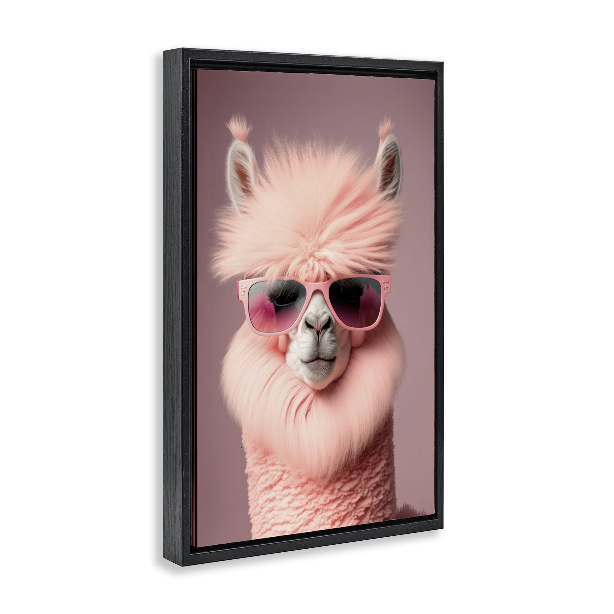 Stupell Industries Fluffy Pink Glam Alpaca Animals & Insects Painting Black Floater Framed Canvas Art Print Wall Art, 17 x 25