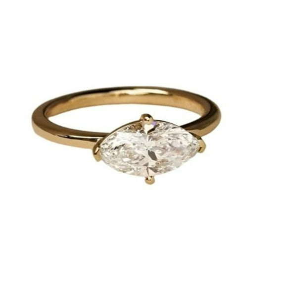 Marquise Cut Brilliant Plated Yellow Gold Ring 2 CT East To West Set Engagement Diamond Ring