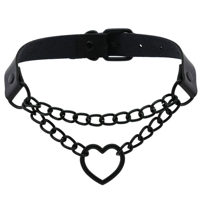 Collar de cadena con forma de corazón estilo Harajuku, estilo europeo y americano, de piel sintética, estilo cadena de clavícula