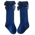 thumbnail image 1 of Little Girls Stockings  Plain Color/Patchwork Side Bow-Knot Midi Tube Socks  Breathable Elastic Knee-Length Socks, 1 of 5