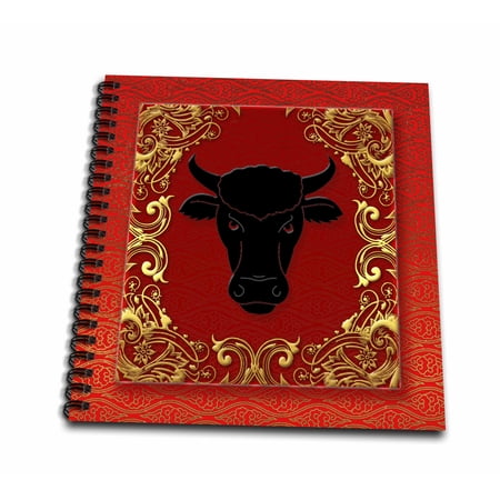 3dRose Chinese Zodiac Year of the Ox Chinese New Year Red, Gold and Black - Drawing Book, 8 by 8-inch