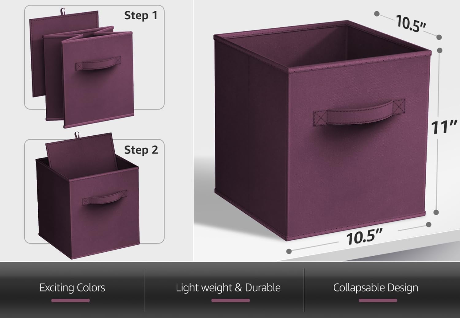 Sorbus 11" Foldable Fabric Storage Cube Bin, Purple