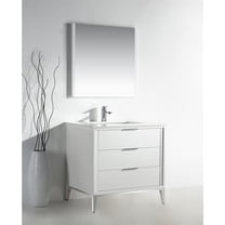 Kubebath Divani 36'' Gloss WhiteVanity W/ Quartz Counter Top (Back Splash Free)