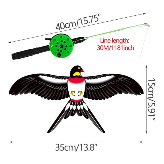 A Kids Outdoor Flapping Kite With Fishing Rod 30M Line Swallow Design Easy Fly