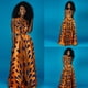 thumbnail image 5 of Vestido africano sexy para mujer Vestido largo maxi Vestido con cuello en V Vestido multidireccional Vestido plisado Estampado floral - Naranja Adepaton BST3005874-4, 5 of 6