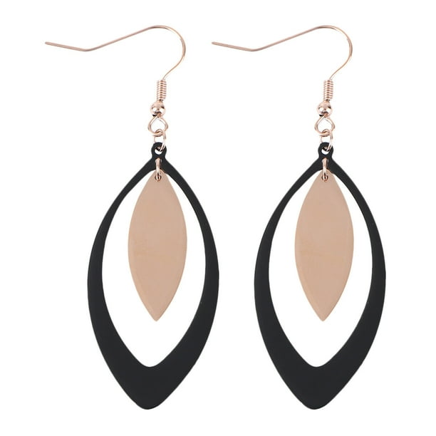 Pendiente de hoja hueca a la moda de acero de titanio, joyería de oreja de doble color, elegante adorno de oreja para mujer