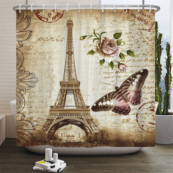 Waterproof Shower Curtain For Bathroom Paris Tower landscape Print Bathtub Curta