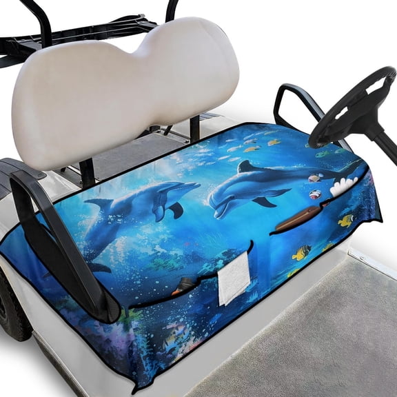 Whosucclay Dolphins Golf Cart Seat Cover, Soft Durable Golf Cart Seat Cover Towel Blanket for More 2 Person Seats Thick Golf Cart Seat Protector, 52.36" x 32.28"