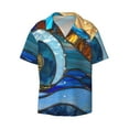 thumbnail image 3 of Goofa Stained Glass Ocean Wave Printed Men's Casual Short-sleeved Shirt,Lightweight Breathable Button-down,Summer Casual men's top,Versatile Fashion shirt-Small, 3 of 7