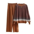 thumbnail image 2 of Women's Temperament Two-piece Knitted Suit Loose Sweater Wide Leg Pants for Fall Winter Matching Sets,Coffee,S, 2 of 5
