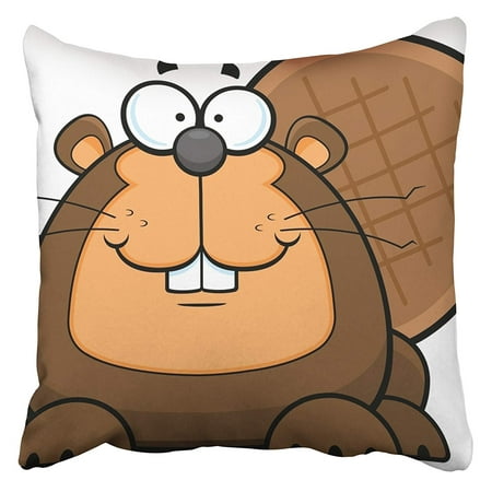 ECCOT Brown Cartoon of Beaver with Big Smile Aquatic Character Cheerful Clip Comic Pillowcase Pillow Cover 18x18