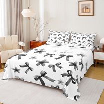Castle Fairy Cartoon Bow Knot 4 Pieces Queen Sheet Sets for Preppy Child,Groovy Flowers Ultra Soft Flat Sheet,Black White Queen Fitted Sheet,Super Cozy Room Decor