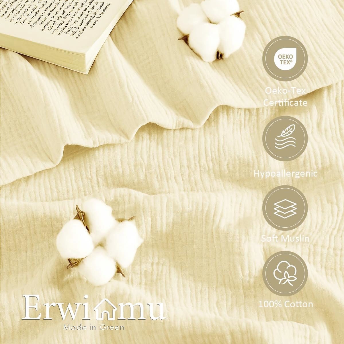 Muslin Duvet Cover Set 100% Cotton King Size Double Layer Linen Like Gauze Comforter Cover Cream