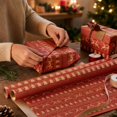 thumbnail image 4 of Vintage Christmas Wrapping Paper Featuring Brown Kraft Paper Roll with Classic Red Deer and Snowflake Print, Durable Gift Wrapping Paper for Holiday Decor and Winter Celebrations,, 4 of 7