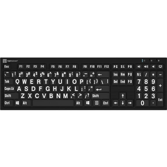 Logickeyboard LargePrint White on Black, PC Nero Slimline Keyboard, US English