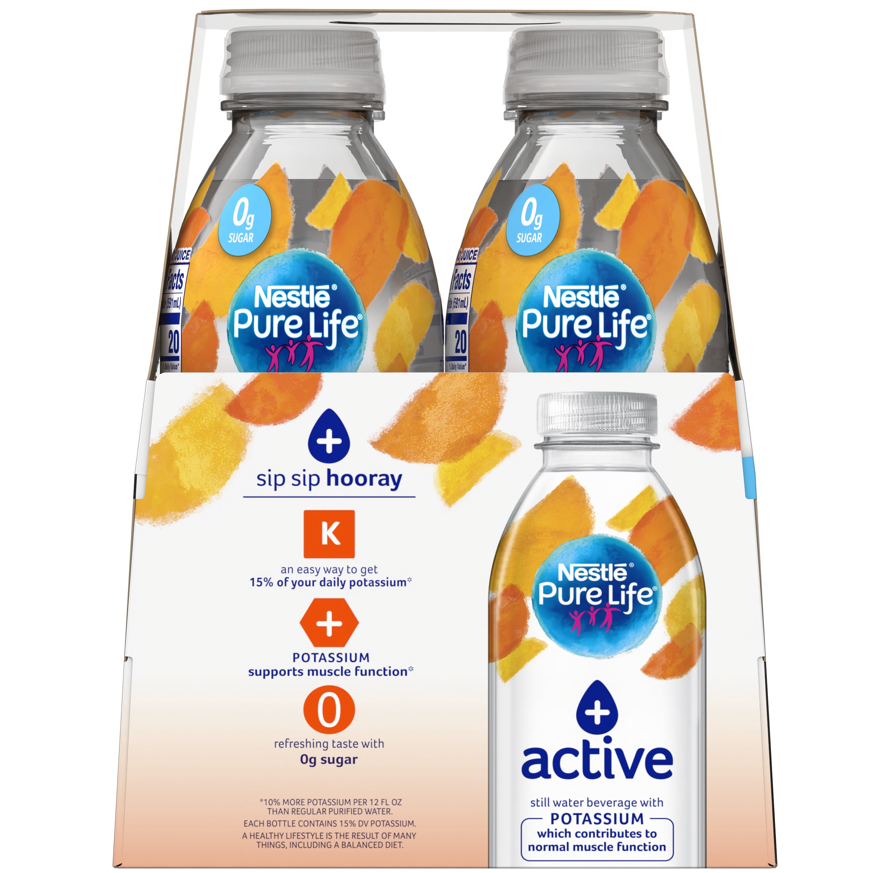 Pure Life + active with Potassium (orange flavor) 20 Fl. Oz. (4 Pack)