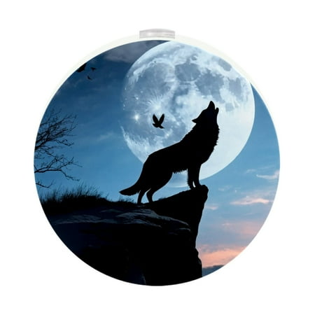 

LED Night Light Lamp with Smart Sensor Dusk to Dawn Sensor 2-Pack for Bedroom Bathroom Hallway White 0.5W Plug-in Night Full Moon Wolf Animal