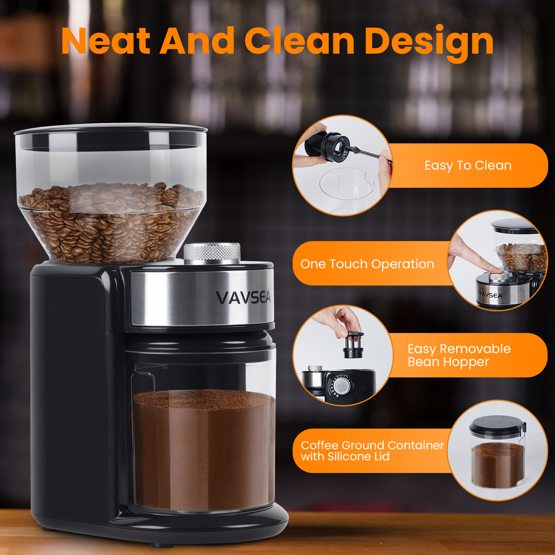 Vavsea Burr Coffee Grinder with 18 Grind Settings photo 6