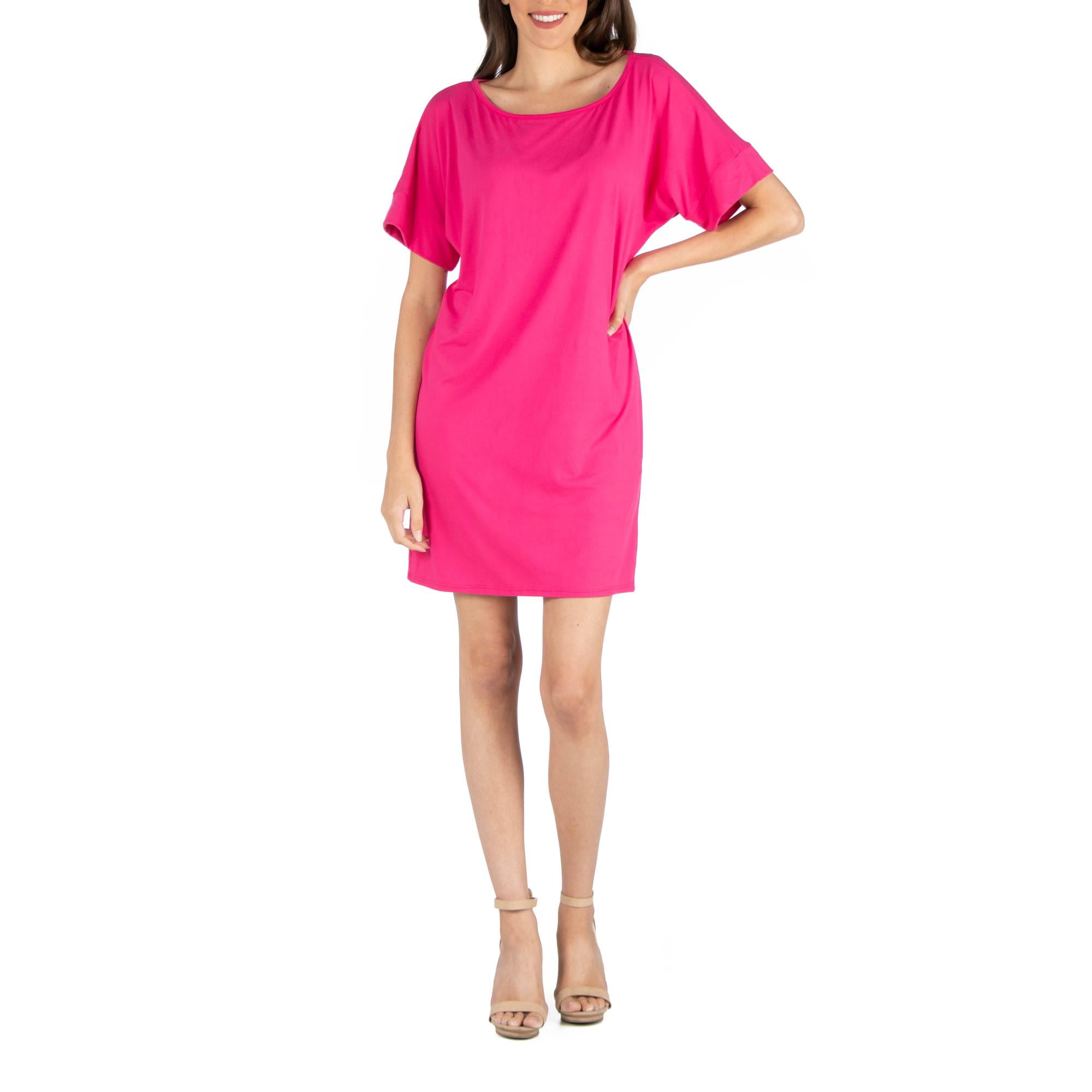 24seven Comfort Apparel Womens Loose Fit T Shirt Dress with boat Neck