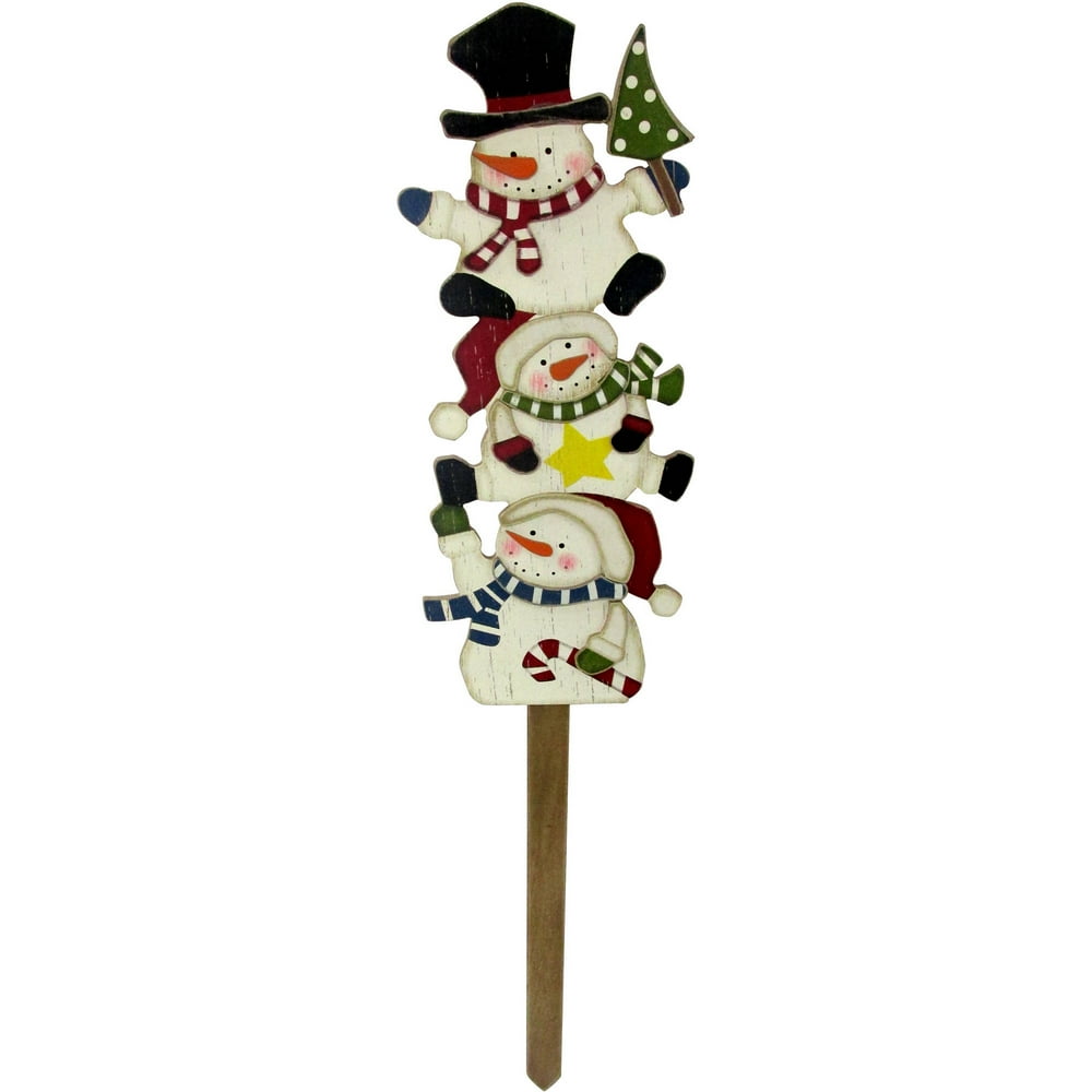 Holiday Time 36" Christmas Wooden Yard Stake, 3 Stacking Snowmen