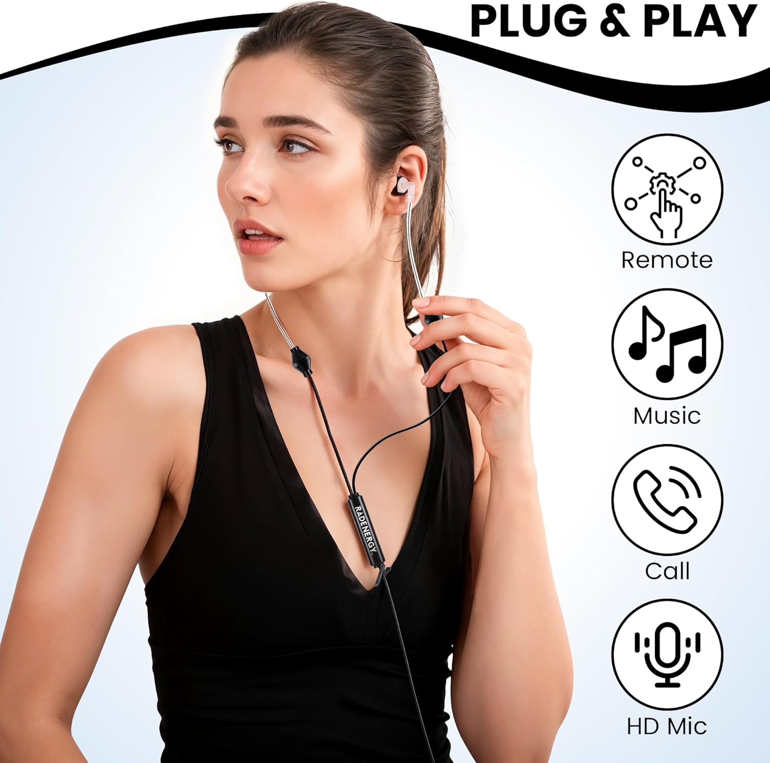RadEnergy Airtube Headphones, EMF Free Earbuds, Air Tube Headphones With Zipper Bags, 3D Sound, Microphone Volume Control, for Work Meetings, Sleep, Gym, High Audio Quality Devices (USB-C)