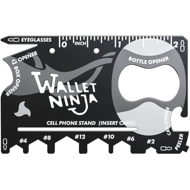 Tarjeta multiherramienta Wallet Ninja – Multiherramienta para tarjetas de crédito 18 en 1 (abrebotellas, abrelatas, destornilladores, soporte para teléfono y más) – Negro