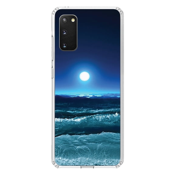 DistinctInk Clear Shockproof Hybrid Case for Galaxy S20 ULTRA / 5G (6.9" Screen) - TPU Bumper, Acrylic Back, Tempered Glass Screen Protector - Moonlit Ocean Waves