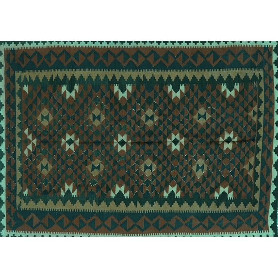 Ahgly Company Machine Washable Indoor Rectangle Oriental Turquoise Blue Traditional Area Rugs, 8' x 12'