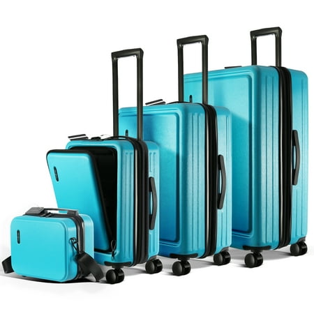Virtu 4 Piece Hardshell Exapandable Luggage Set Spinner Luggage Suitcase Set Teal Blue