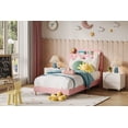 thumbnail image 2 of QinaQin Cama plataforma de terciopelo con cabecera librero y espacio de almacenamiento, estructura silenciosa con listones de madera y patas metálicas, ideal para niñas o cuarto infantil, 2 of 7