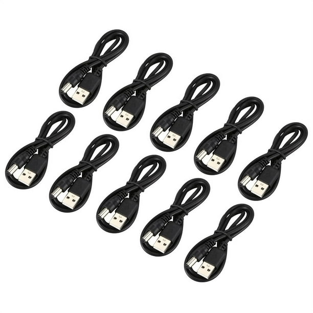 Cable USB de alimentación de 5 V CC con conector cilíndrico de 5,5 mm/2,1 mm (10 unidades, negro, 75 cm)
