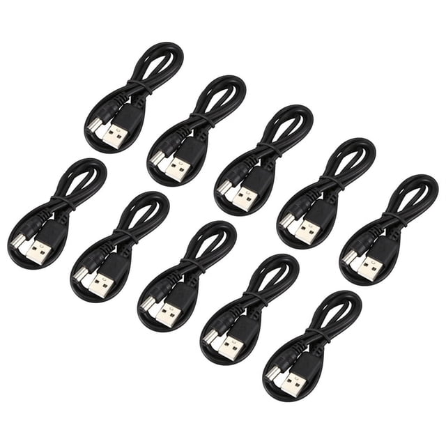 Cable USB de alimentación de 5 V CC con conector cilíndrico de 5,5 mm/2,1 mm (10 unidades, negro, 75 cm)