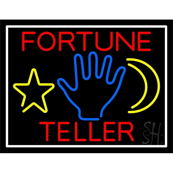 Red Fortune Teller With Logo LED Neon Sign 24" Tall x 31" Wide - inches Black Square Cut Acrylic Backing, with Dimmer - Bright and Premium built indoor LED Neon Sign for Storefront.