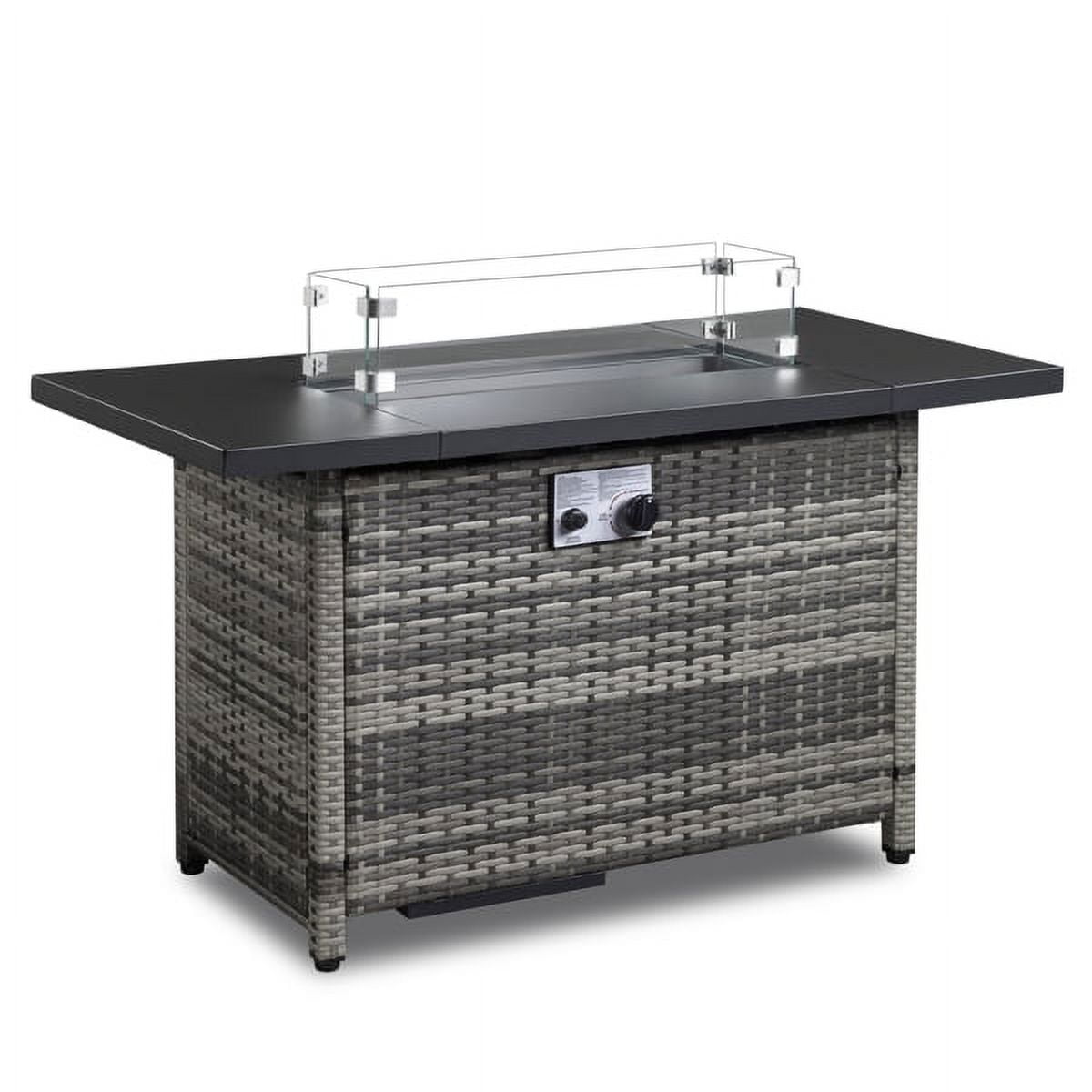 43" Rectangular Gas Fire Pit Table – 50,000 BTU CSA-Certified Outdoor Propane Firepit with Volcanic Stone & Glass Wind Guard