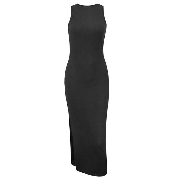 Vestido ajustado hasta la rodilla sin mangas con cuello simulado para mujer