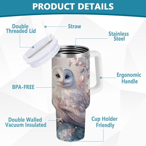 YAZAOO Tumbler 40oz Insulated Stainless Creative Owl with Flowers Pattern Steel Water Bottles