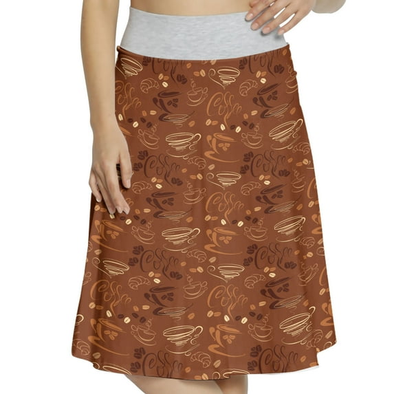 Women's Coffee Cups and Beans with Curves A-line Printed Skirt Casual Wear, 3XL, Brown Dark Brown, by Ambesonne