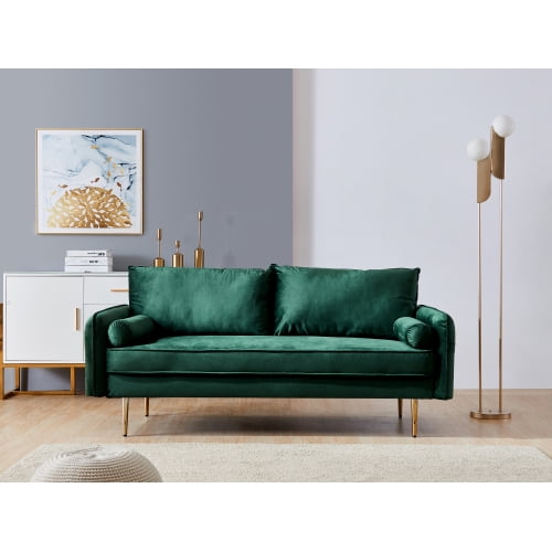 Emerald Green Velvet Fabric Sofa Couch,71 inch Wide Mid Century Modern