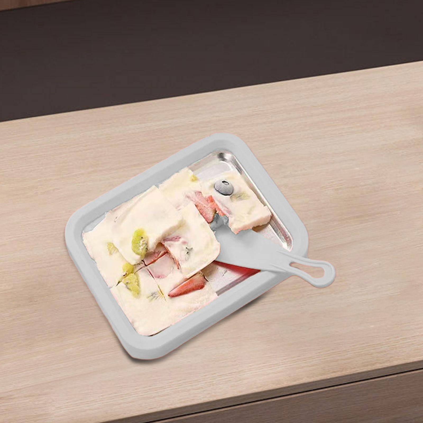 TISHITA Maker Ice Cream Homemade Tray Yogurt with 2 Spatulas Household Gelato Icecream Instant Cold Plate White