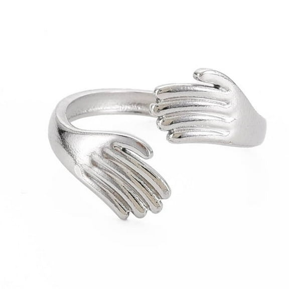 20pc Non-Tarnish 304 Stainless Steel Double Hand Hug Open Cuff Ring for Women Stainless Steel Color US Size 8(18.1mm)