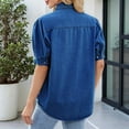 thumbnail image 2 of Womens Denim Shirt Business Casual Button Down Work Blouses Puff Sleeve Summer Tops Dark Blue M, 2 of 7