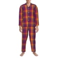 thumbnail image 3 of Sikiie Orange and Purple Plaid Mens Pajama Set, Soft Warm Long Sleeve Sleepwear, Cozy Button-Down Pjs for Men-X-Large, 3 of 7