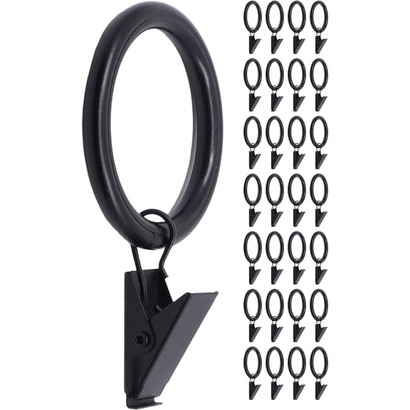 Drapery Curtain Rings with Clip - 1.5-Inch Inner Diameter, Fits Up to 1 1/4-Inch Rod (Set of 14 with Insert, Black)