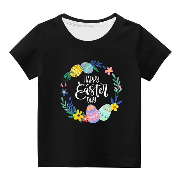TFEOQRY Children Boys Girls Fashion Blouses Shirts Easter Cute Flower Easter Eggs Printed Round Neck Short Sleeve Top
