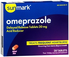 Sunmark Omeprazole Delayed Release Acid Reducer Tablets, 20 mg, 28 Count