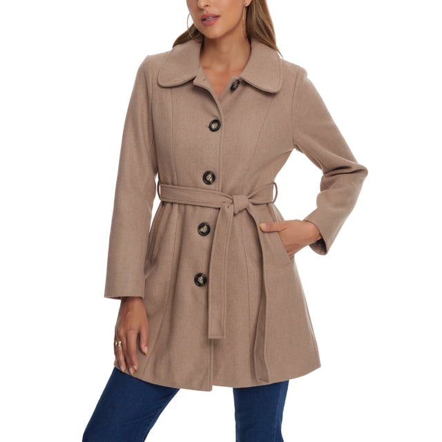 Women's Winter Elegant Lapel Collar Long Trench Coat Light Brown XS