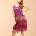 thumbnail image 2 of IWRICH Women's Dance Dress Tassel Salsa Dancewear Sequin Fringe Dress Modern Ballroom Outfits Hot Pink One Size, 2 of 6