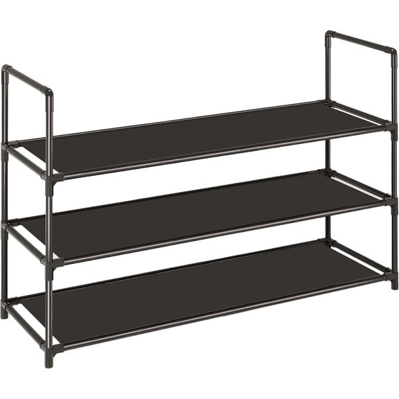 3-Tier Stackable Shoe Rack, Sturdy & Durable Long Shoe Shelf Storage Organizer for Entryway, Bedroom, Floor,10-12 Pairs of Shoes,Black
