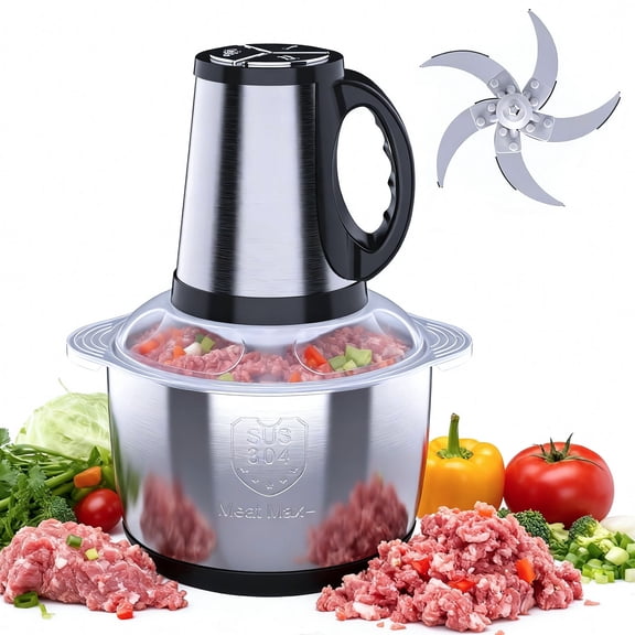 Food Processors, Electric Meat Grinder - Food Chopper (5-Blade) 5L Full Stainless Steel,400W with 3 Speed Settings for Fruits/Meat/Nuts